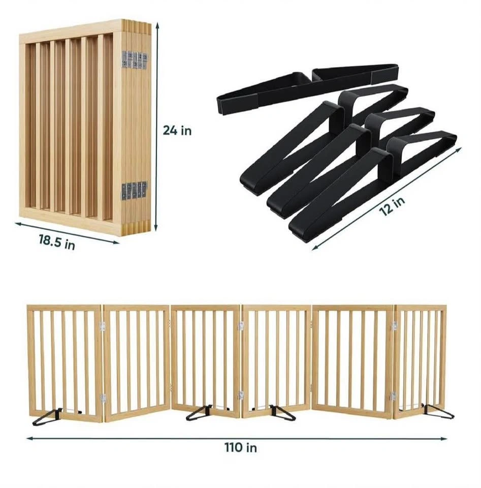 6-Panel Wooden Freestanding Pet Gate - 110 Inches - photo 3