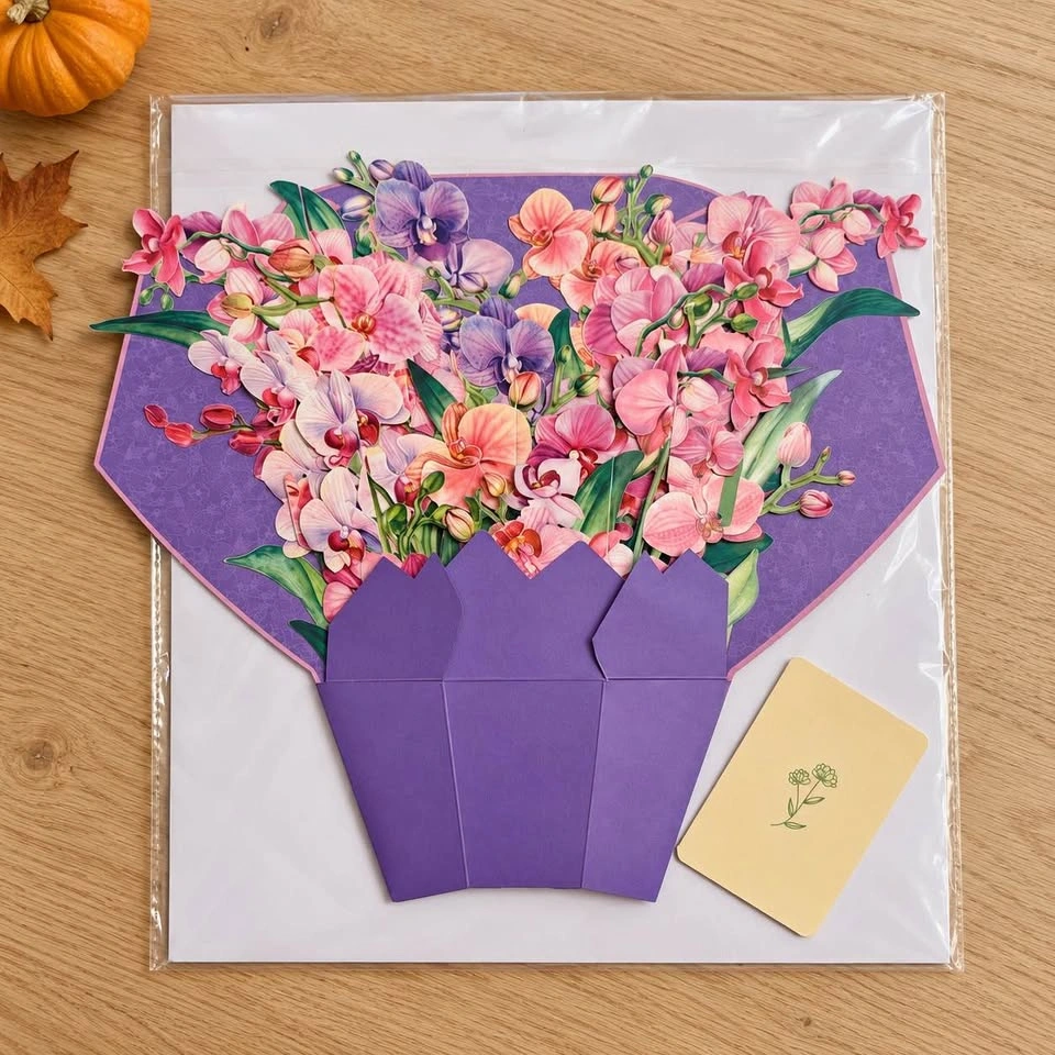 3D Orchid Bouquet Pop-Up Greeting Card – Purple - photo 3