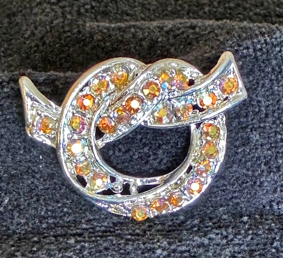 Vintage 1950s/1960s Aurora Borealis Rhinestone Love Knot Broach