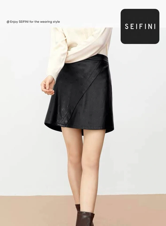 SEIFINI Black Faux Leather Skirt – Size L - photo 2