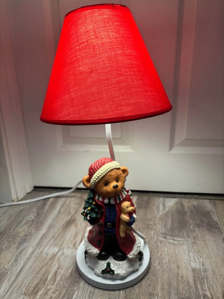 Vintage Christmas Teddy Bear Lamp & Matching Figurine Set - photo 2