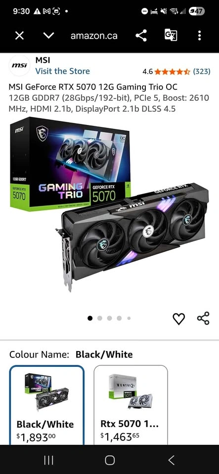 MSI GeForce RTX 5070 12G Gaming Trio OC