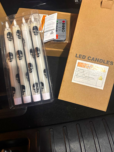 4-Pack Flameless LED Taper Candles Skull Halloween w/ Remote
