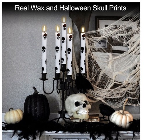 4-Pack Flameless LED Taper Candles Skull Halloween w/ Remote - photo 2
