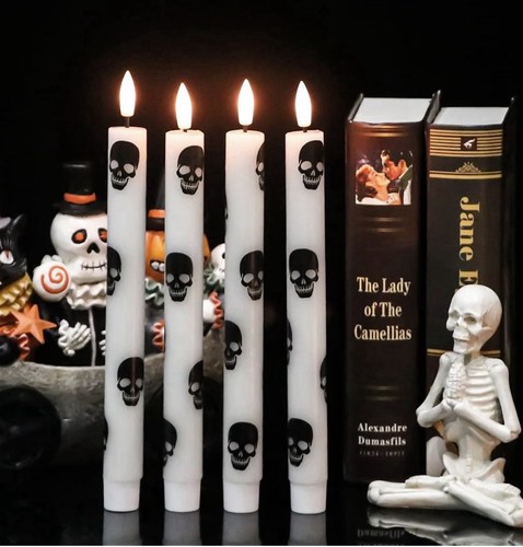 4-Pack Flameless LED Taper Candles Skull Halloween w/ Remote - photo 4