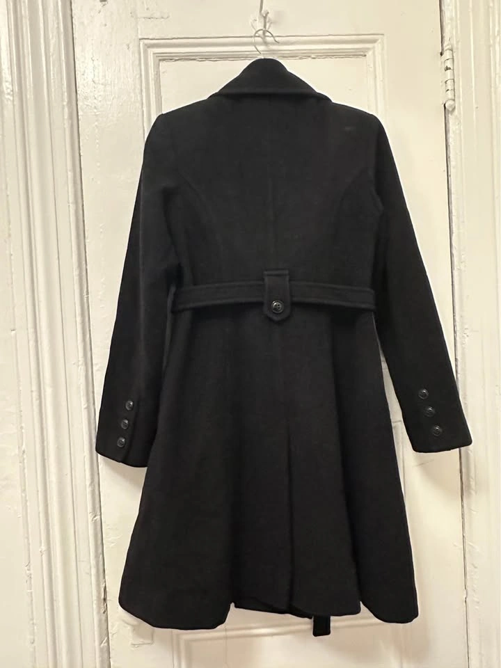 DKNY Wool & Cashmere Fit & Flare Skater Coat - Black, Size 4 - photo 2