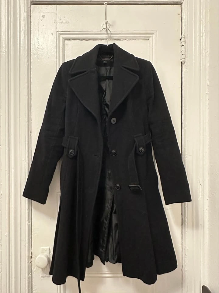 DKNY Wool & Cashmere Fit & Flare Skater Coat - Black, Size 4 - photo 3