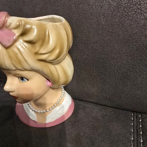 Relpo Lady Head Vase Teen Pink Blonde Bow Pearl. 5.5" - photo 3