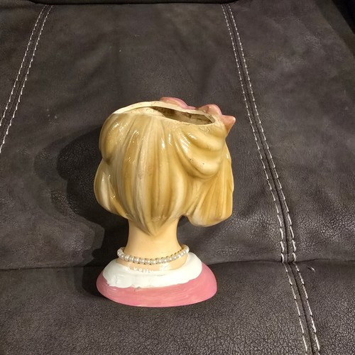 Relpo Lady Head Vase Teen Pink Blonde Bow Pearl. 5.5" - photo 5