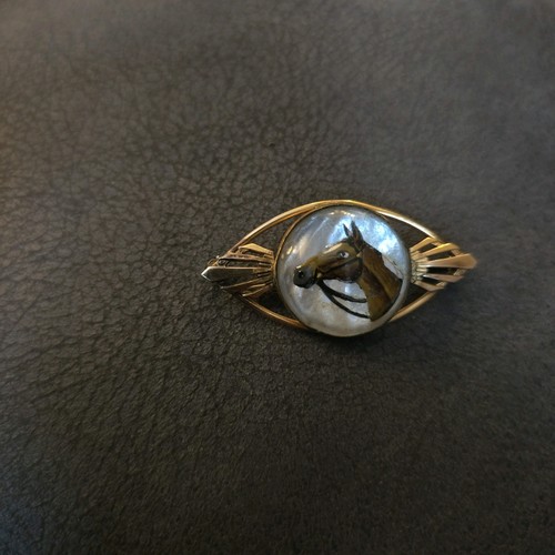 Vintage AMCO KY Derby Pin Brooch, Reverse Painted Horse