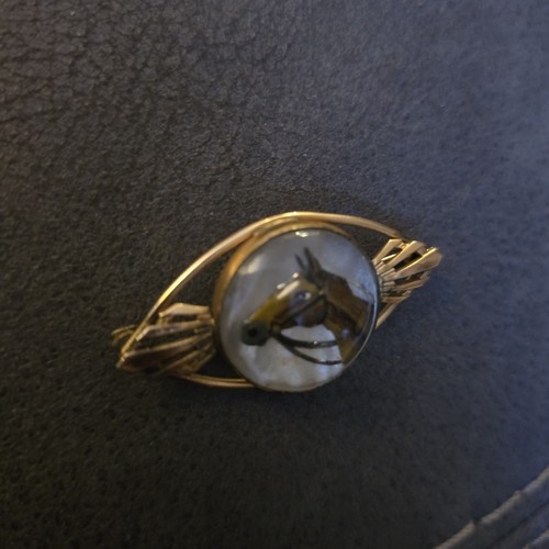 Vintage AMCO KY Derby Pin Brooch, Reverse Painted Horse - photo 3