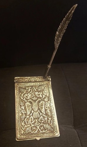 Vintage Note Pad Holder Metal With Original Pen. Very Rare. - photo 2