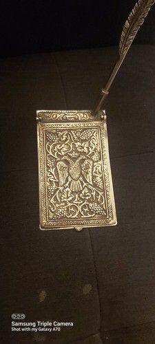 Vintage Note Pad Holder Metal With Original Pen. Very Rare. - photo 3