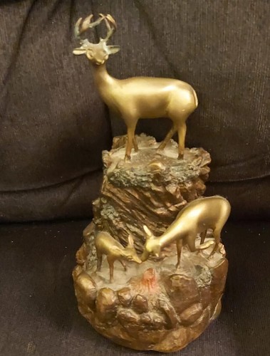 Vintage Bronze Majestic - Mountain with Deer Sculpture
