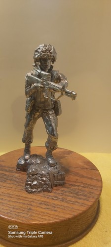 Vintage WWII Tin Soldier Statue with Wooden Base - photo 3