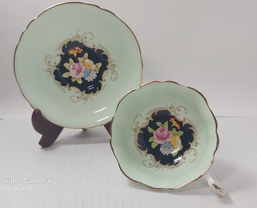 Paragon Double Warrant Teacup & Saucer light Green- Roses.