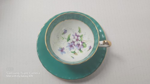 Aynsley Vintage Green Gilt w Rose Spray Teacup & Saucer - photo 2