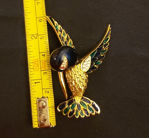 Vintage SPHYNX enamel bird hummingbird 1980s brooch - photo 3