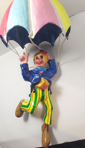 Vintage 1973 Paper Mache Clown Parachute with Peace Sign