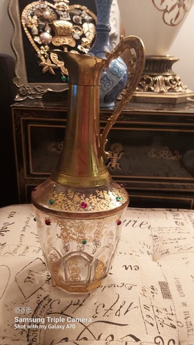 Vintage Italian Art Glass & Brass Hardware 11.5" Golden Decanter - photo 2