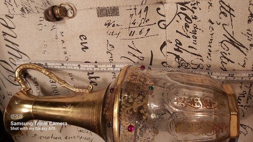 Vintage Italian Art Glass & Brass Hardware 11.5" Golden Decanter - photo 3