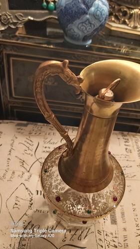 Vintage Italian Art Glass & Brass Hardware 11.5" Golden Decanter - photo 5