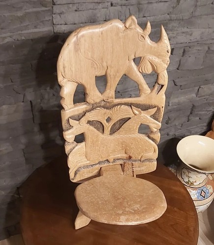 2 Vintage African Hand Carved Solid Wooden Birthing Chairs