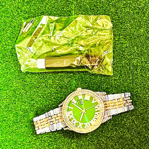Men's Green Dial Analog Watch Two-Tone Stainless Bracelet