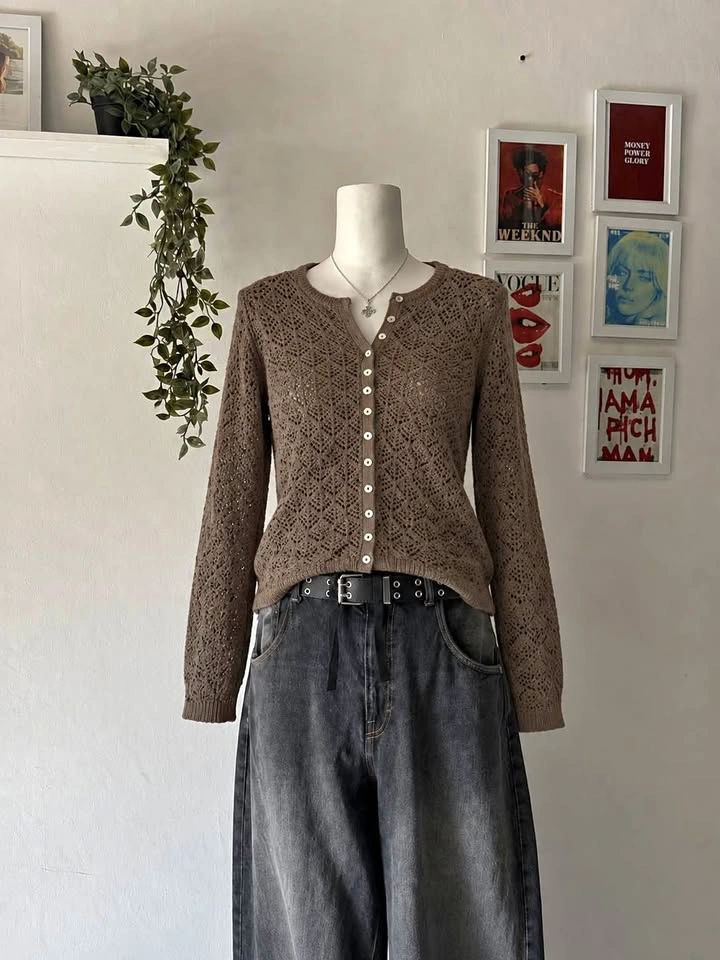 Ardene Brown Open-Knit Cardigan