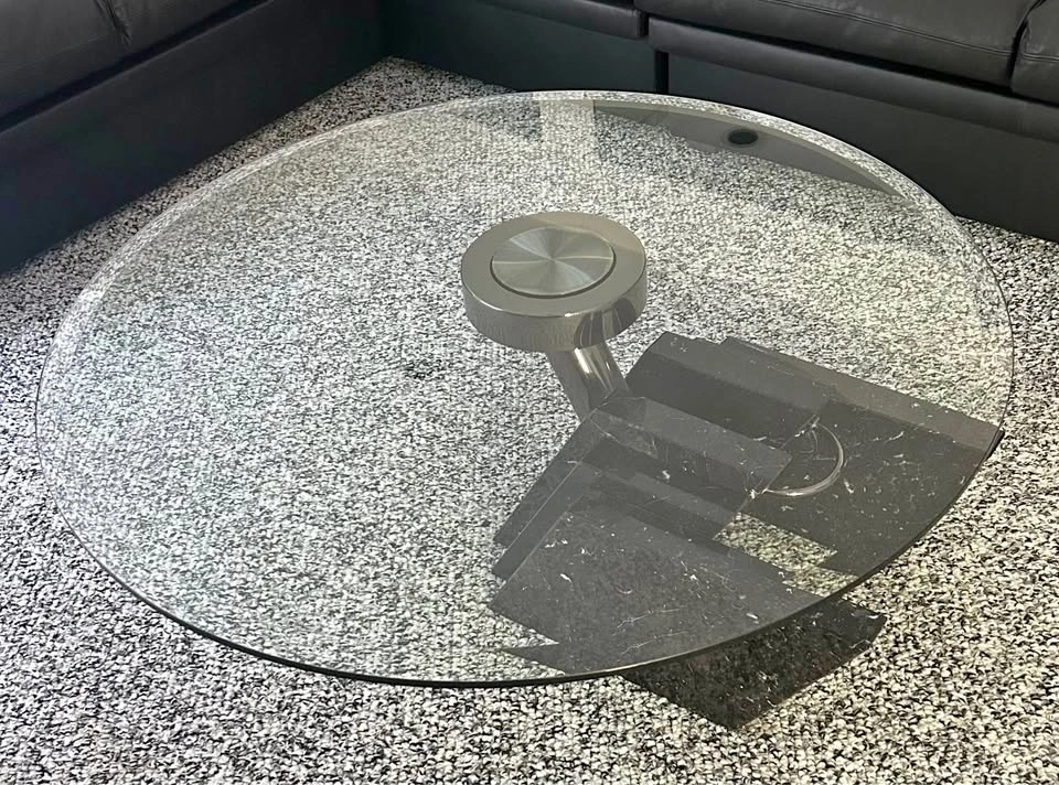 Modern Glass-top Coffee Table Geometric Black Marble Base