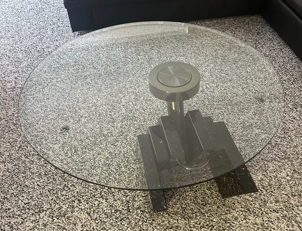 Modern Glass-top Coffee Table Geometric Black Marble Base - photo 3