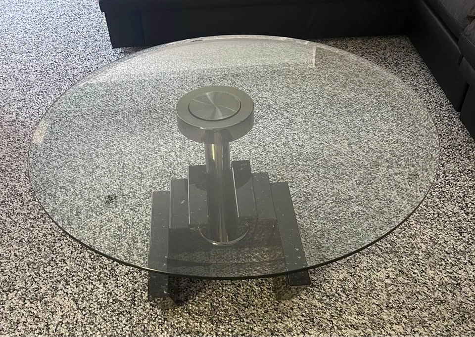 Modern Glass-top Coffee Table Geometric Black Marble Base - photo 4