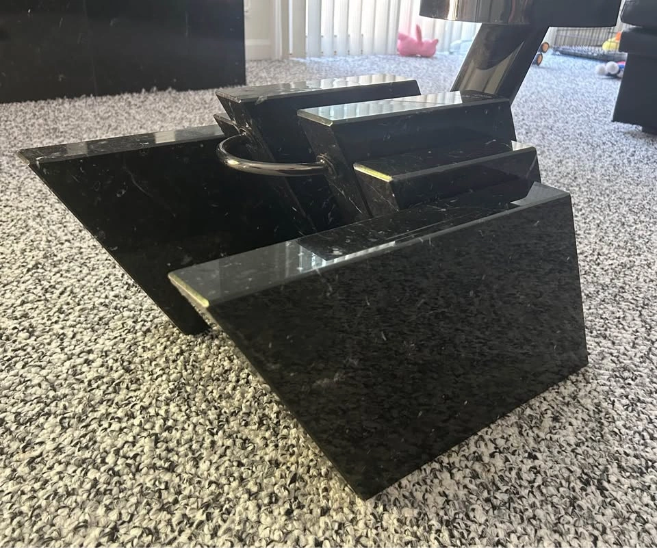 Modern Glass-top Coffee Table Geometric Black Marble Base - photo 5