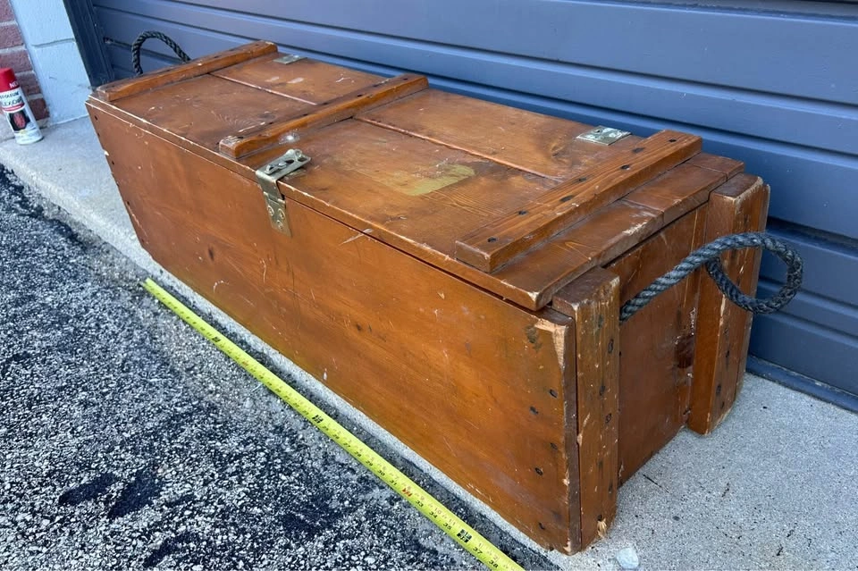 Vintage Wood Carpenters Tool Chest Trunk Military Footlocker - photo 2