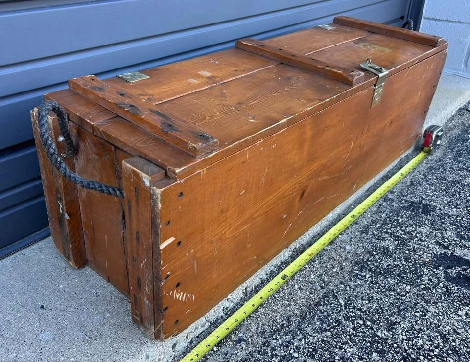 Vintage Wood Carpenters Tool Chest Trunk Military Footlocker - photo 3
