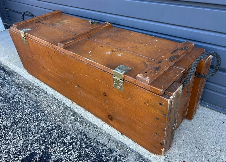 Vintage Wood Carpenters Tool Chest Trunk Military Footlocker - photo 4