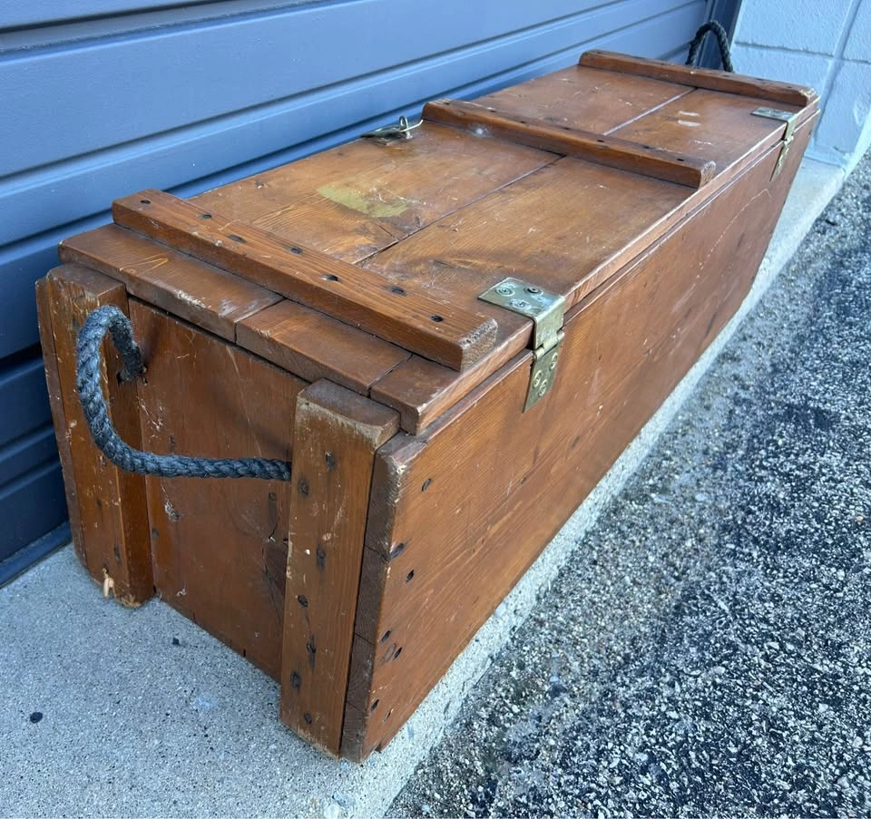 Vintage Wood Carpenters Tool Chest Trunk Military Footlocker - photo 5