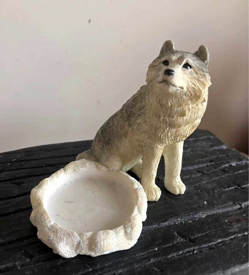 Wolf Figurine with candle Light Holder