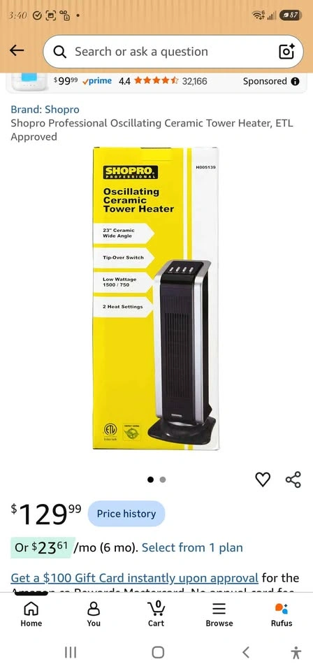 Brand New Shopro 23" Oscillating Ceramic Tower Heater - NIB - photo 3