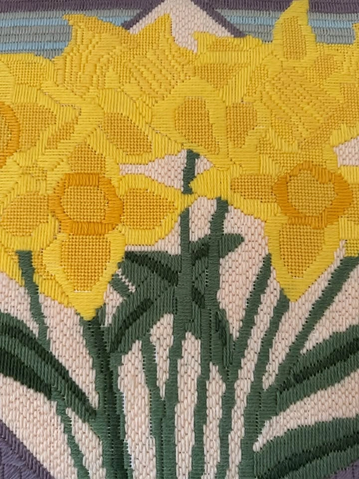 Vintage Framed Daffodil Needlepoint Wall Art - photo 5