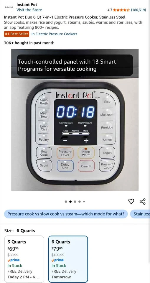 Instant Pot Duo 6 quart 7-in-1 pressure cooker