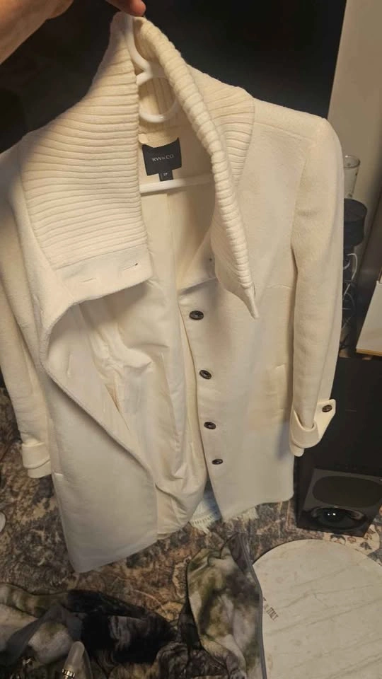 RW&CO. Cream Wool-Blend Winter Wrap Coat with Knit Collar - Size - photo 2