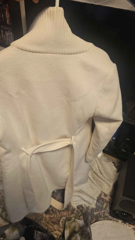 RW&CO. Cream Wool-Blend Winter Wrap Coat with Knit Collar - Size - photo 3