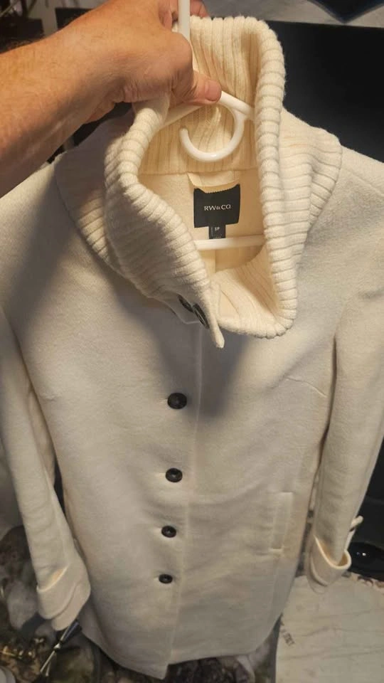 RW&CO. Cream Wool-Blend Winter Wrap Coat with Knit Collar - Size - photo 5