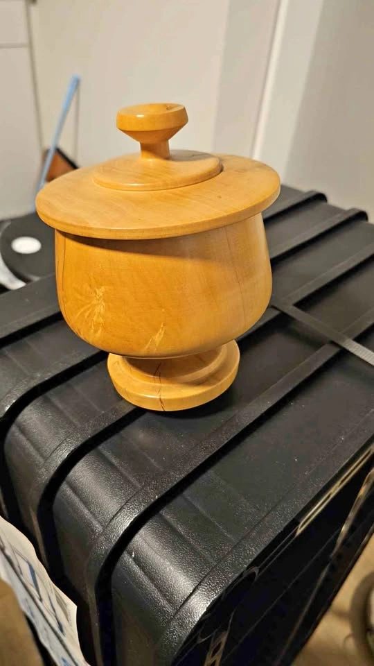 Vintage Hand-Turned Wooden Lidded Bowl by BC Artisan Paul Semino