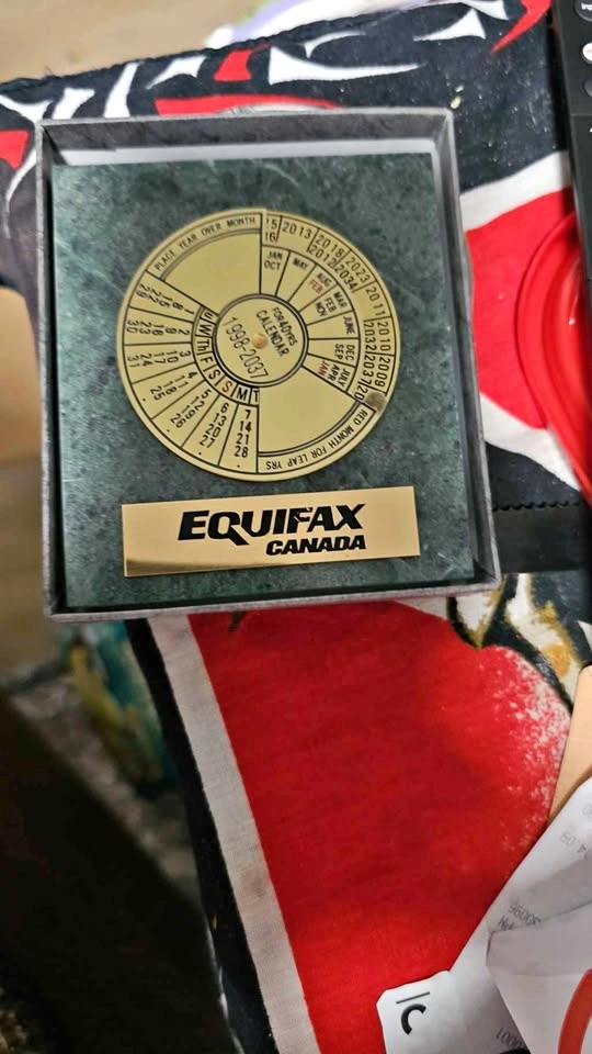 Vintage Equifax Canada 40-Year Perpetual Calendar Paperweight
