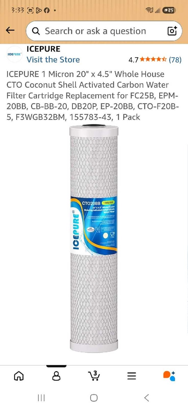 ICEPURE 20" x 4.5" Whole House Water Filter