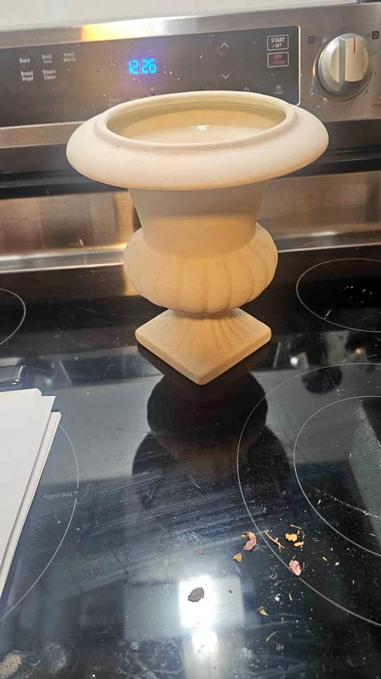 Vintage Matte White Ceramic Pedestal Urn Vase - 8.5"x9"