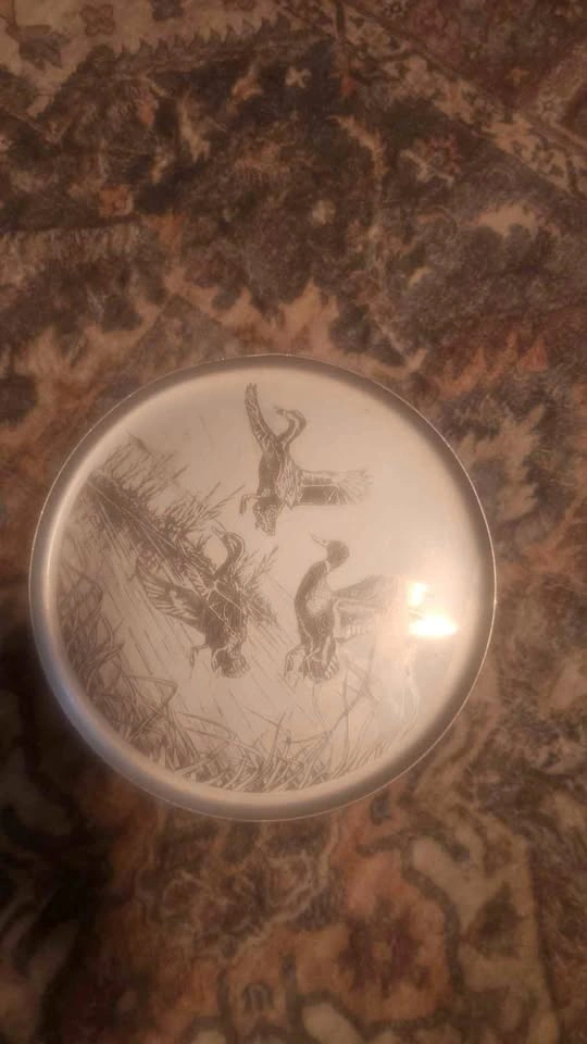 Vintage Mid-Century Etched Aluminum Mallard Duck Tray Platter