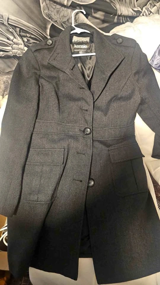 Kensie Charcoal Grey Wool-Blend Peacoat Jacket - Size XL